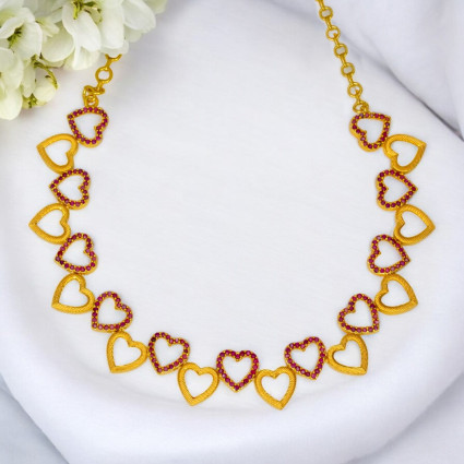 Gold Plated Semi-Precious Ruby Stone Heart Necklace