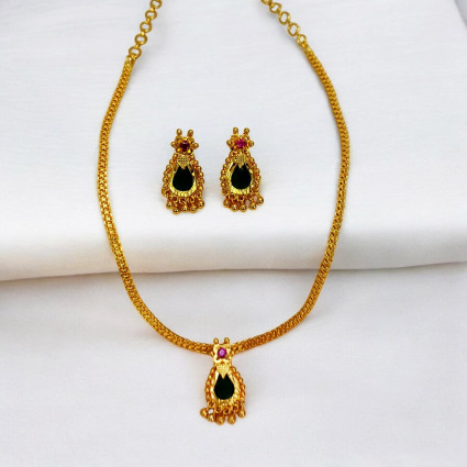 Elegant Gold Plated Green Nagapadam Pendant Set