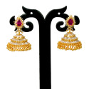 Charming Premium Gold Plated American Diamond Ruby Jhumka/Jimikki Earrings