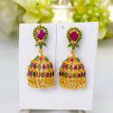 Charming Gold Plated Ruby Emerald Jumka Earrings