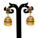 Charming Gold Plated Ruby Emerald Jumka Earrings