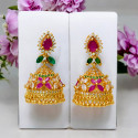 Ruby Emerald And American Diamond Jhumka Jimikki Earrings