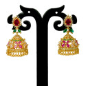 Ruby Emerald And American Diamond Jhumka Jimikki Earrings