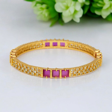 Elegant Gold Plated American Diamonds Ruby stone Bangle