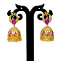 Charming Premium Golden AD Ruby Jhumka/Jimikki Earrings