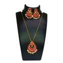 Exquisite Gold-Plated Multicolor Stones and Pearls Pendant Set