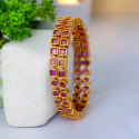 Alluring Matte Gold Plated Ruby Stone Bangles