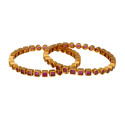 Alluring Matte Gold Plated Ruby Stone Bangles