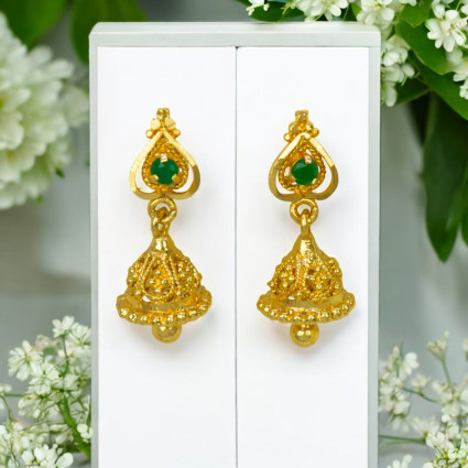 Simple Small Gold Plated White Stone Jhumka