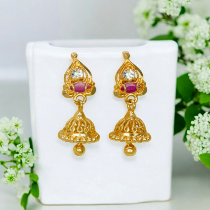 Cute Gold Plated Very Small Kids Ruby CZ Jhumka Buy online Kollam Supreme