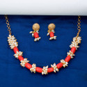 Exquisite Gold Plated Coral Beads And Pearls Choker Set