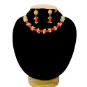 Exquisite Gold Plated Coral Beads And Pearls Choker Set