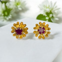 Floral Gold Plated Semi-Precious Ruby Ear Studs