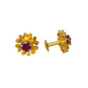 Floral Gold Plated Semi-Precious Ruby Ear Studs