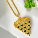 Kerala Gold Plated Big Green Palakka Peacock Pendant Chain