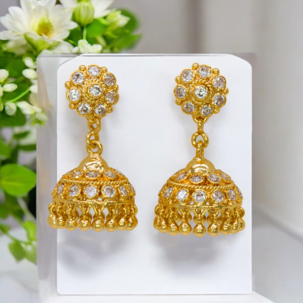 Elegant Gold Plated Cubic Zirconia Jhumka Earrings