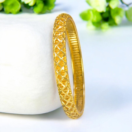 Elegant Gold Plated Designer Two-Line Net Bangle