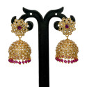 Antique Gold Plated Beads Hanging Kundan Jhumka Earrings