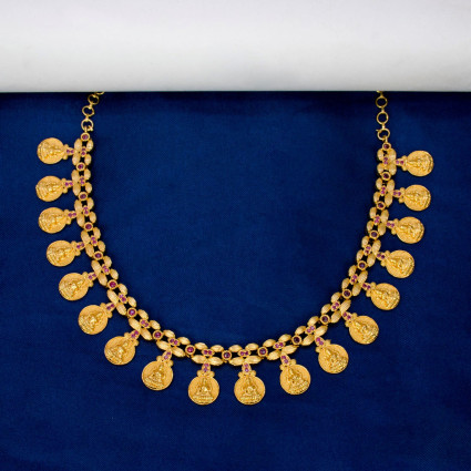 Contemporary Semi-precious Stone matte Lakshmi Kasu Necklace