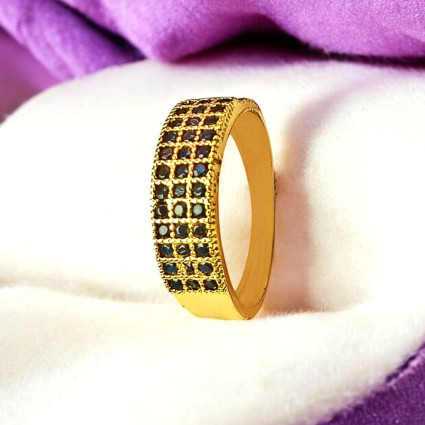 Dazzling Gold Plated Triple Line Stones Finger Ring