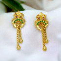 Stylish Gold Plated Box Chain Tassels Stone Earrings