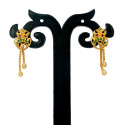 Stylish Gold Plated Box Chain Tassels Stone Earrings