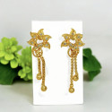 Stylish Gold Plated Box Chain Tassels Floral Stone Earrings