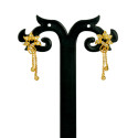 Stylish Gold Plated Box Chain Tassels Floral Stone Earrings