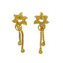 Stylish Gold Plated Box Chain Tassels Floral Stone Earrings