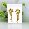 Stylish Gold Plated Box Chain Tassels Floral Stone Earrings