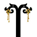 Stylish Gold Plated Box Chain Tassels Floral Stone Earrings