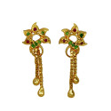 Stylish Gold Plated Box Chain Tassels Floral Stone Earrings