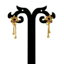 Stylish Gold Plated Box Chain Tassels Floral Stone Earrings