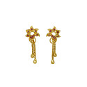 Stylish Gold Plated Box Chain Tassels Floral Stone Earrings