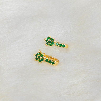 Gold Plated Emerald Stone Floral Second Studs/Nose Studs