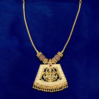 Gold Plated Ruby Stone Lakshmi Pendant Necklace