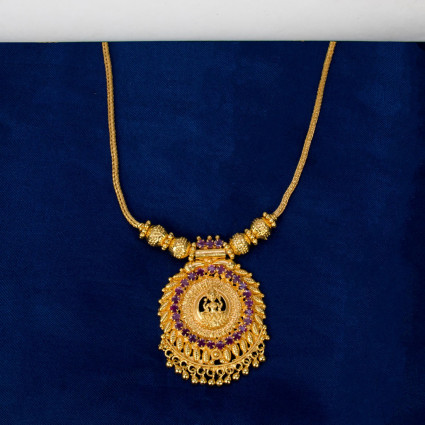 Contemporary Gold Plated Ruby Stones Lakshmi Pendant Necklace