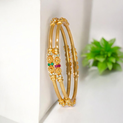 Trendy Gold Plated Ruby Emerald CZ Thin Bangles