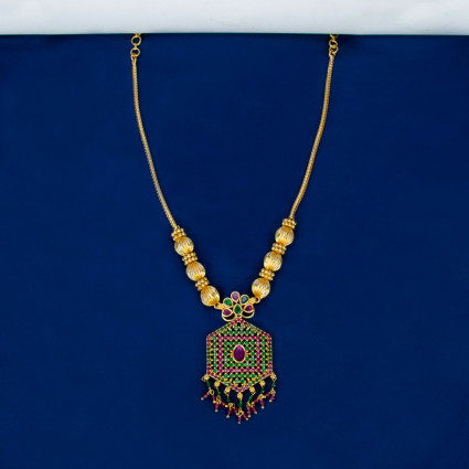 Alluring Gold Plated Hexagonal Pendant Chain Necklace