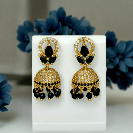 Small Gold Plated Ruby Emerald Jhumki Earrings