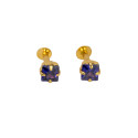 Gold Plated Square Blue CZ Stone Ear Stud Second Stud Nose Stud