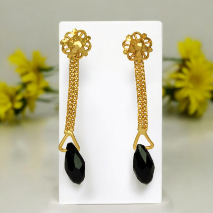 Classic Gold Plated Black Crystal Raindrop Earrings