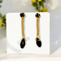 Classic Gold Plated Black Crystal Raindrop Earrings