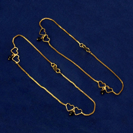 Micro Gold Plated Two Tone Thin Hearts Anklets Payal