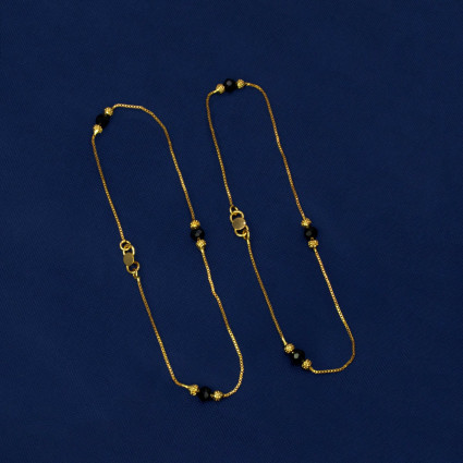 Gold Plated Double Black Crystal Link Chain Anklets Payal