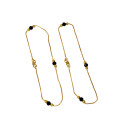 Gold Plated Double Black Crystal Link Chain Anklets Payal