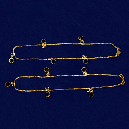 Gold Plated Black Crystal Hanging Box Chain Anklets