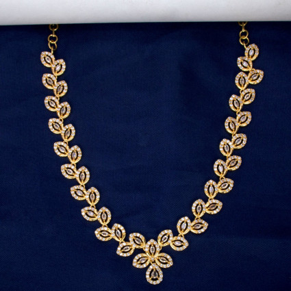Alluring Gold Plated CZ Leaf Necklace