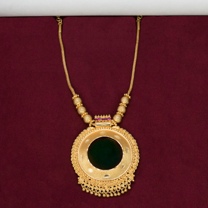 Exquisite South Indian Gold-Plated Green Enamel Pendant Necklace