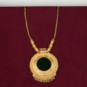 Exquisite South Indian Gold-Plated Green Enamel Pendant Necklace
